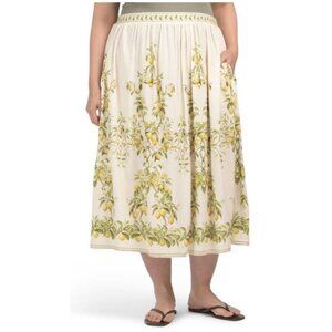 Max Studio Womens Yellow Lemon Pockets Linen Blend Maxi Skirt Plus Sz 2X New